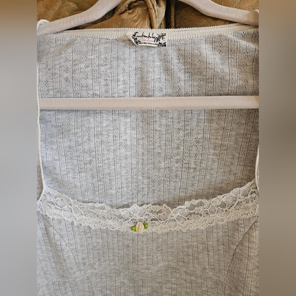 NWOT Free People Intimately long sleeve top with lace details in gray - Picture 8 of 15